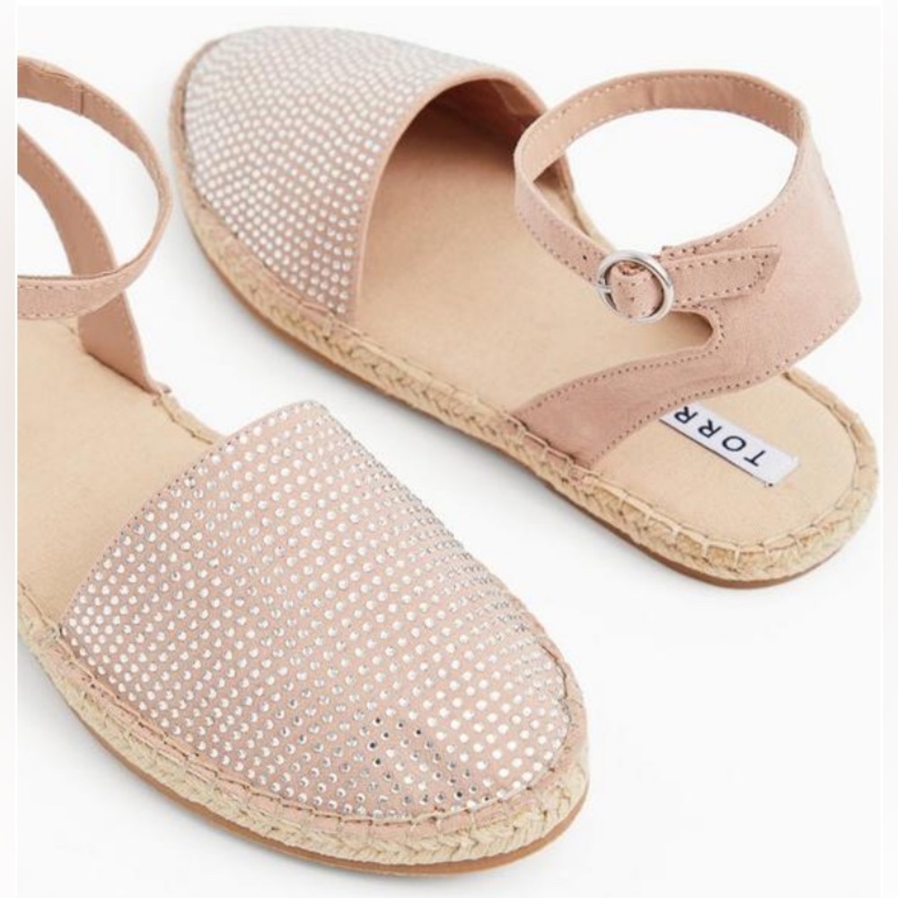 NEW Torrid Pink Rhinestone Ankle Strap Espadrille Sandals Sz 9WW